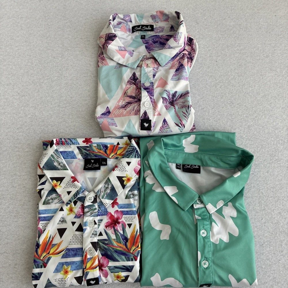 Bad Birdie Lot of 3 Bundle Mens Golf Polo Shirts Tropical XXL 2XL Performance
